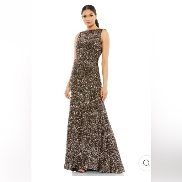 Mac Duggal size 6 Cowl back sequin trumpet gown Bronze/gold - Picture 1 of 6